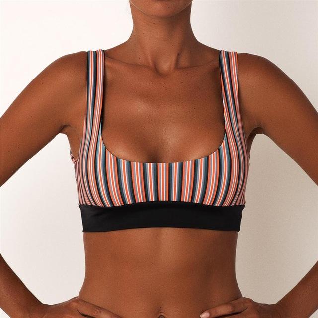 Sexy Slim Backless One Piece Swimsuit Stripe Bowknot Sports Bra Top Bikini Swimsuit Swimwear For Women Bikini Tops