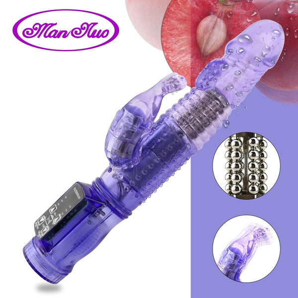 Rabbit Vibrator Realistic Dildo Penis Vibrator Clitoris Stimulate Massager Transparent Rotating Bead Female Sex Toy For Women