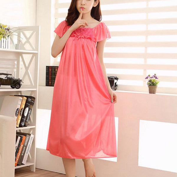 Ladies Sexy Women Long Silk Satin Night Dress Sleeveless Nighties Nightgown Nightdress Lace Sleepwear Nightwear For Women