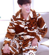 Adult Fleece Pajamas Long Sleeve Men's Thickened Flannel Homewear Coral Fleece Nightwear Male Velvet Casual Nightgown D2063