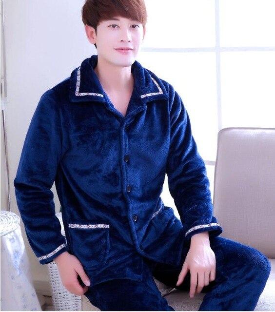 Adult Fleece Pajamas Long Sleeve Men's Thickened Flannel Homewear Coral Fleece Nightwear Male Velvet Casual Nightgown D2063