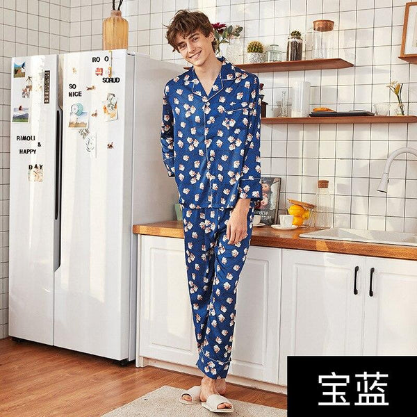 Silky Sleep Pajamas Mens Strap Shirt Pants Suit Sleepwear Sets Casual Male Home Wear Top Nightwear Sexy Robe Bath Gown L XL XXL
