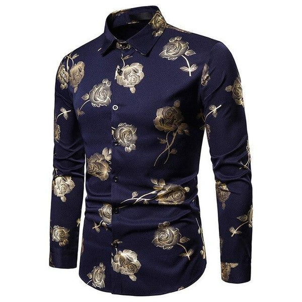Mens Shirts Long Sleeve 2019 Night Club Party Prom Wear Dress Shirt Men Casual Golden Butterfly Printed Camisa Social Masculina