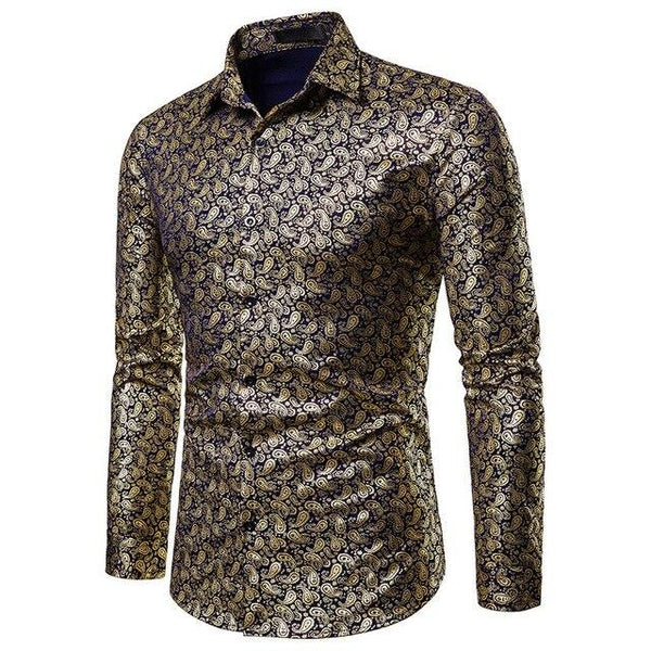 Mens Shirts Long Sleeve 2019 Night Club Party Prom Wear Dress Shirt Men Casual Golden Butterfly Printed Camisa Social Masculina