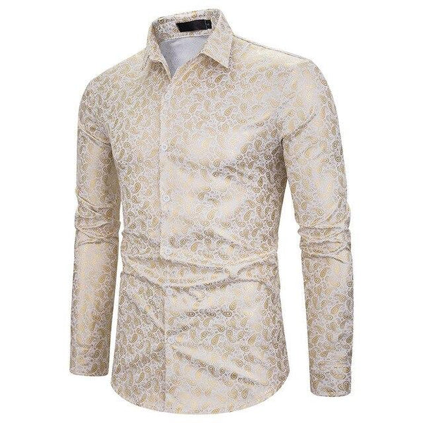 Mens Shirts Long Sleeve 2019 Night Club Party Prom Wear Dress Shirt Men Casual Golden Butterfly Printed Camisa Social Masculina