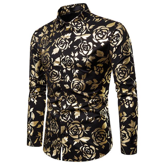 Mens Shirts Long Sleeve 2019 Night Club Party Prom Wear Dress Shirt Men Casual Golden Butterfly Printed Camisa Social Masculina