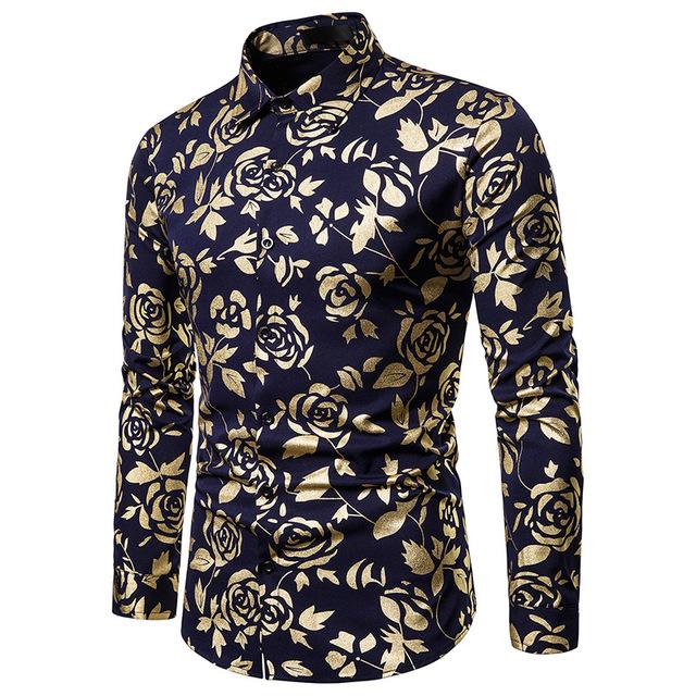 Mens Shirts Long Sleeve 2019 Night Club Party Prom Wear Dress Shirt Men Casual Golden Butterfly Printed Camisa Social Masculina