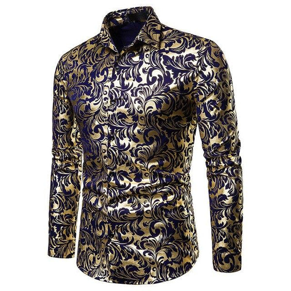 Mens Shirts Long Sleeve 2019 Night Club Party Prom Wear Dress Shirt Men Casual Golden Butterfly Printed Camisa Social Masculina