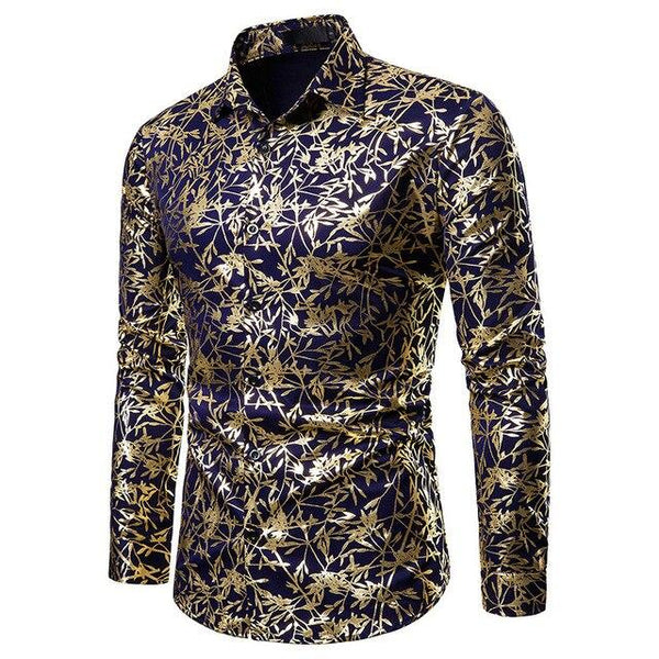 Mens Shirts Long Sleeve 2019 Night Club Party Prom Wear Dress Shirt Men Casual Golden Butterfly Printed Camisa Social Masculina