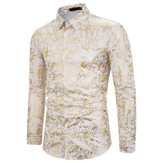 Mens Shirts Long Sleeve 2019 Night Club Party Prom Wear Dress Shirt Men Casual Golden Butterfly Printed Camisa Social Masculina