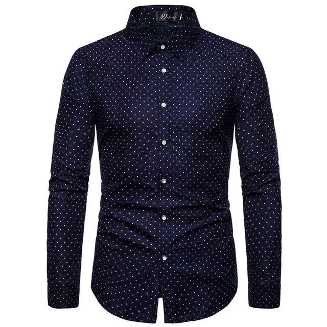 2019 Slim Fit Men Shirt Brand New Long Sleeve Print Mens Casual Shirts Night Club/Party/Prom Dress Shirt Male Clothing