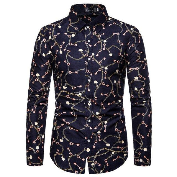 2019 Slim Fit Men Shirt Brand New Long Sleeve Print Mens Casual Shirts Night Club/Party/Prom Dress Shirt Male Clothing