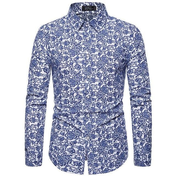 2019 Slim Fit Men Shirt Brand New Long Sleeve Print Mens Casual Shirts Night Club/Party/Prom Dress Shirt Male Clothing