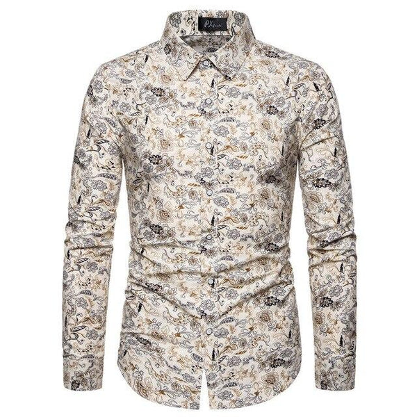 2019 Slim Fit Men Shirt Brand New Long Sleeve Print Mens Casual Shirts Night Club/Party/Prom Dress Shirt Male Clothing