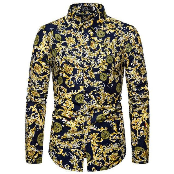 2019 Slim Fit Men Shirt Brand New Long Sleeve Print Mens Casual Shirts Night Club/Party/Prom Dress Shirt Male Clothing