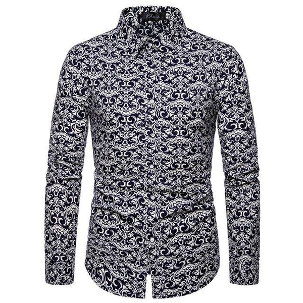 2019 Slim Fit Men Shirt Brand New Long Sleeve Print Mens Casual Shirts Night Club/Party/Prom Dress Shirt Male Clothing