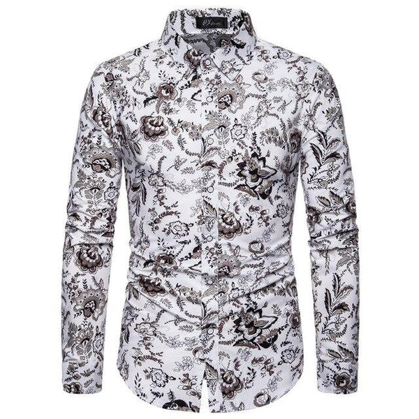 2019 Slim Fit Men Shirt Brand New Long Sleeve Print Mens Casual Shirts Night Club/Party/Prom Dress Shirt Male Clothing