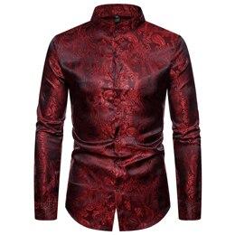 Luxury Men's Paisley Jacquard Dress Shirts 2019 Stylish Long Sleeve Mandarin Collar Slim Fit Night Club Party Prom Camisa Hombre