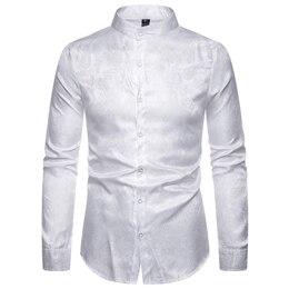 Luxury Men's Paisley Jacquard Dress Shirts 2019 Stylish Long Sleeve Mandarin Collar Slim Fit Night Club Party Prom Camisa Hombre