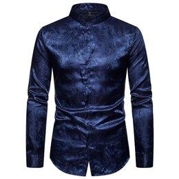 Luxury Men's Paisley Jacquard Dress Shirts 2019 Stylish Long Sleeve Mandarin Collar Slim Fit Night Club Party Prom Camisa Hombre
