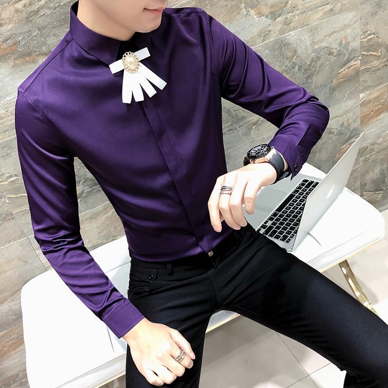 Top Quality Spring 2019 New Men Shirt Fashion Slim Fit Tuxedo Shirt Men Long Sleeve Night Club Singer Costume Dress Shirts Male