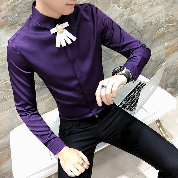 Top Quality Spring 2019 New Men Shirt Fashion Slim Fit Tuxedo Shirt Men Long Sleeve Night Club Singer Costume Dress Shirts Male