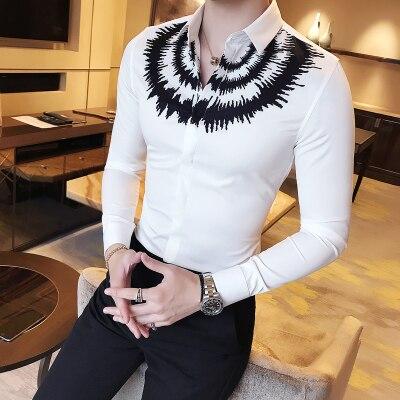 WSGYJ Digital Printed Casual Shirt Men Long Sleeve 2019 Korean Dress Slim Fit Tuxedo Shirts Night Club Work Shirt Men