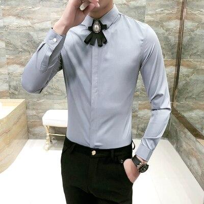 Top Quality Spring 2019 New Men Shirt Fashion Slim Fit Tuxedo Shirt Men Long Sleeve Night Club Singer Costume Dress Shirts Male