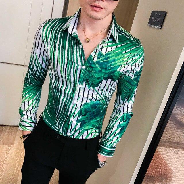Streetwear Long Sleeve Shirt Men Dress Slim Fit Night Club Party Tuxedo 3XL Autumn Men Shirt Fashion 2019 Men Floral Shirts