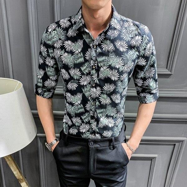 Summer Men Floral Shirt Fashion 2019 Streetwear Mens Shirts Casual Slim Fit Half Sleeve Shirt Dress Night Club Tuxedo Male 3XL-M