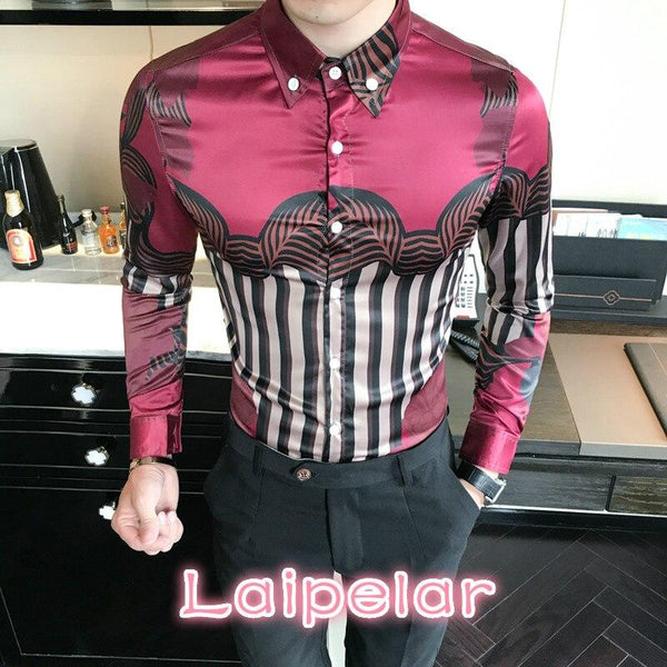 High Quality Men Floral Shirt Hot Sale Korean Slim Fit Long Sleeve Dress Shirts Mens Night Club Men Casual Blouse chemise homme