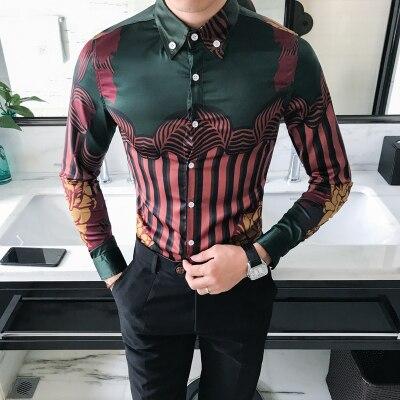 High Quality Men Floral Shirt Hot Sale Korean Slim Fit Long Sleeve Dress Shirts Mens Night Club Men Casual Blouse chemise homme