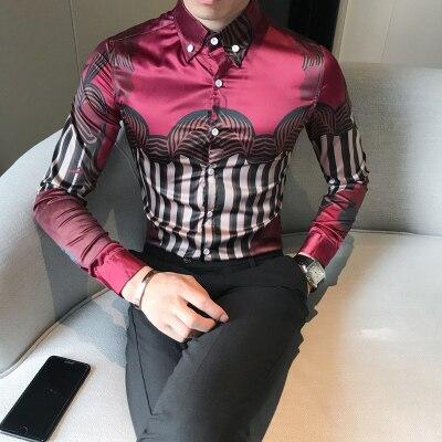 High Quality Men Floral Shirt Hot Sale Korean Slim Fit Long Sleeve Dress Shirts Mens Night Club Men Casual Blouse chemise homme