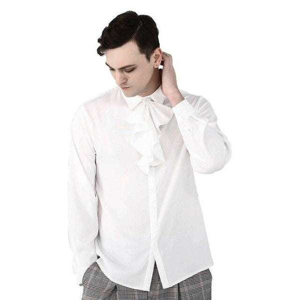 Mens White Shirts Long Sleeve Detachable lotus leaf collar Male Slim Fit Casual Solid Night club banquet dress shirt
