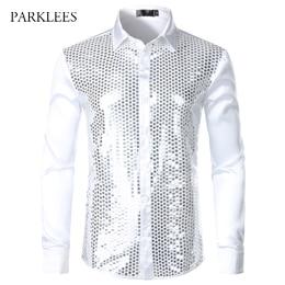 Shiny Sequin Dress Shirts Men 2019 New Fashion Night Club Silk Satin Camisas Masculina Stage Disco Chemise Homme Prom Costume