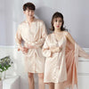 Champagne color couples Two pieces sleep dress and robe women men sexy solid silk robe sleepwear home night gown sleepwearing
