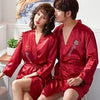 Champagne color couples Two pieces sleep dress and robe women men sexy solid silk robe sleepwear home night gown sleepwearing