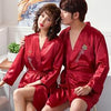 Champagne color couples Two pieces sleep dress and robe women men sexy solid silk robe sleepwear home night gown sleepwearing