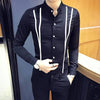 2019 Autumn Long Sleeve Shirt Man Stand Lead Shirt Men Shirt Fashion Streetwear Luxury Line Print Night Club Tuxedo Dress Shirt