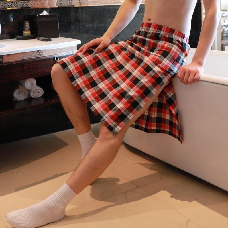 Men  Pajama robes loose cotton fashion casual tide male half-length dress