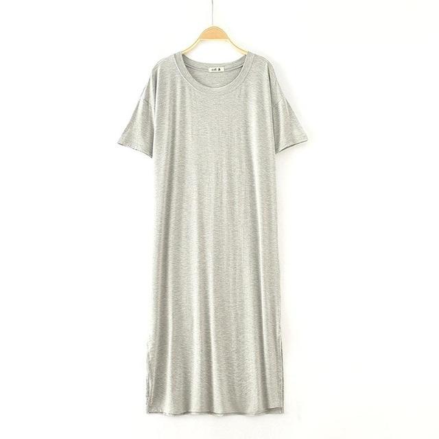 2019 New Yfashion Female Home Wear Short Sleeve Solid Color Casual Loose Sleeping Dress