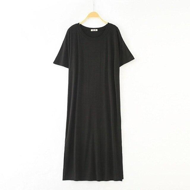 2019 New Yfashion Female Home Wear Short Sleeve Solid Color Casual Loose Sleeping Dress