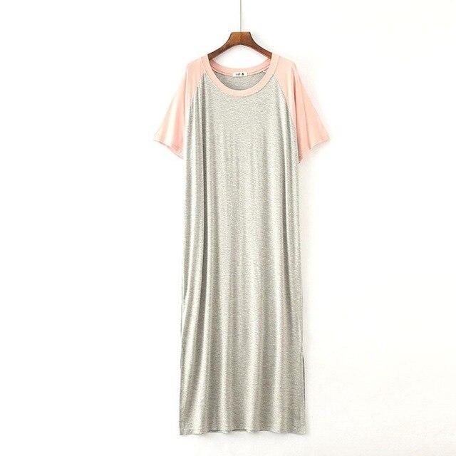 2019 New Yfashion Female Home Wear Short Sleeve Solid Color Casual Loose Sleeping Dress