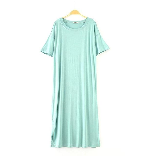 2019 New Yfashion Female Home Wear Short Sleeve Solid Color Casual Loose Sleeping Dress