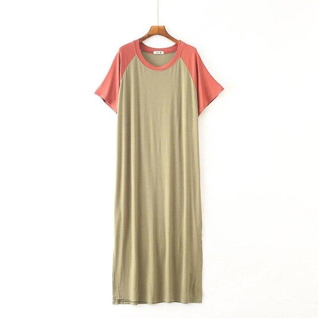2019 New Yfashion Female Home Wear Short Sleeve Solid Color Casual Loose Sleeping Dress