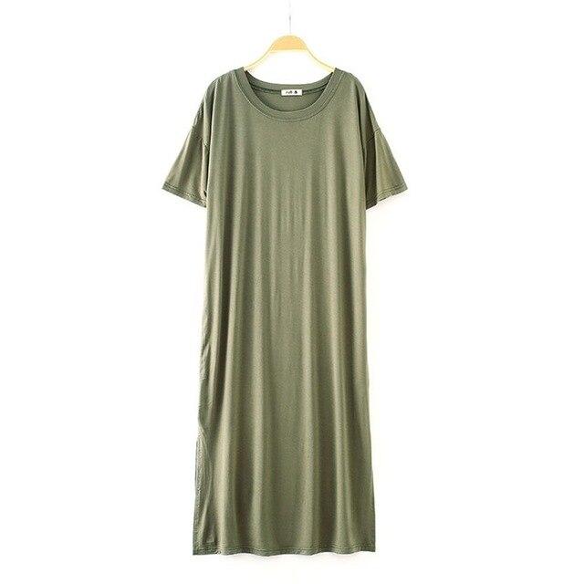 2019 New Yfashion Female Home Wear Short Sleeve Solid Color Casual Loose Sleeping Dress