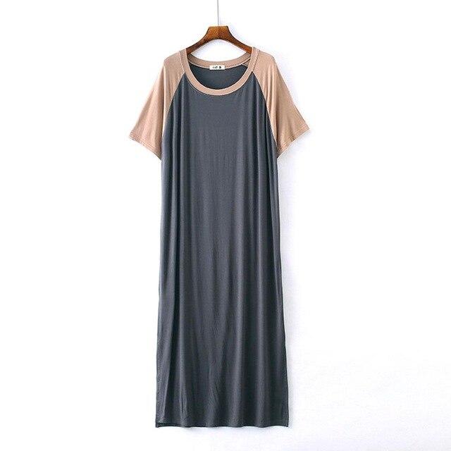 2019 New Yfashion Female Home Wear Short Sleeve Solid Color Casual Loose Sleeping Dress