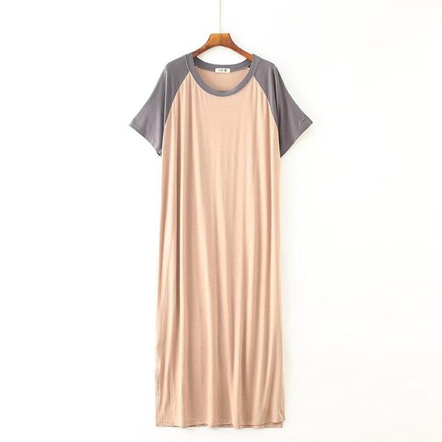 2019 New Yfashion Female Home Wear Short Sleeve Solid Color Casual Loose Sleeping Dress