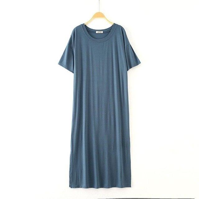 2019 New Yfashion Female Home Wear Short Sleeve Solid Color Casual Loose Sleeping Dress