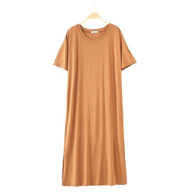 2019 New Yfashion Female Home Wear Short Sleeve Solid Color Casual Loose Sleeping Dress